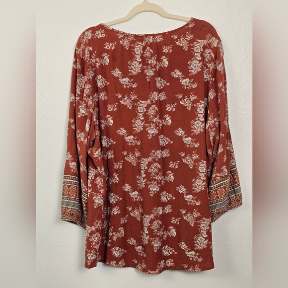 Sonoma Goods For Life Boho Style Floral Top V Neck & Tassels For Women Size 2X - Picture 3 of 10